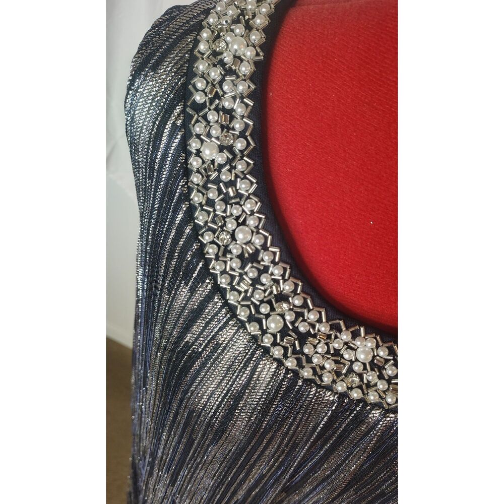 NWT R&M Richards Beaded Jacket Sheath Dress 2 Piece Set Size 12 Navy/Silver 3377 - Picture 5 of 9
